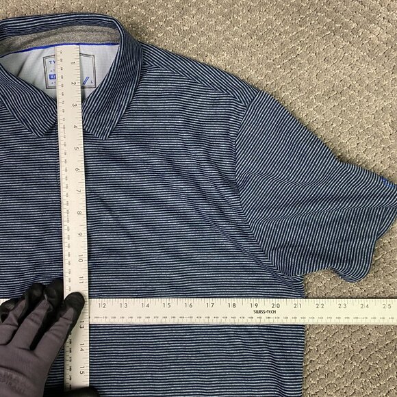 Twillory Athleisure Polo Shirt Men's Large Blue White Stripe Performance Golf - Picture 9 of 11